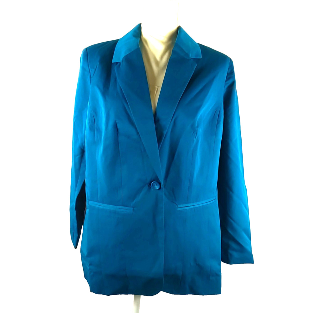 Denim 24/7 Women's Blazer Dark Blue Green Size 12W Long Sleeve Career Business
